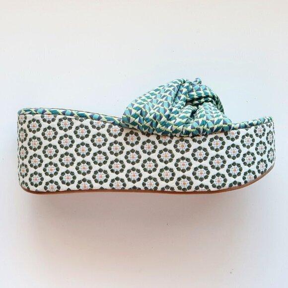 Leon Max Canvas Platform Wedge Slides Mule Sandals Statement Boho Summer Shoes - Picture 9 of 16